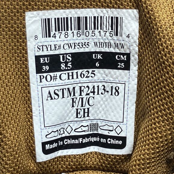 Carhartt Utility Boots 8.5 Brown Leather Rugged Flex 6" Composite Toe - Picture 3 of 10